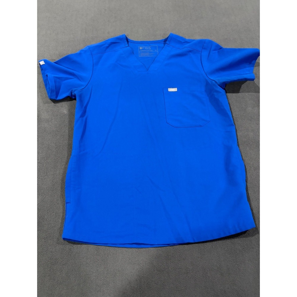 FIGS Technical Collection Pockets Scrub Top Mens XS Royal Blue Stretch Medical